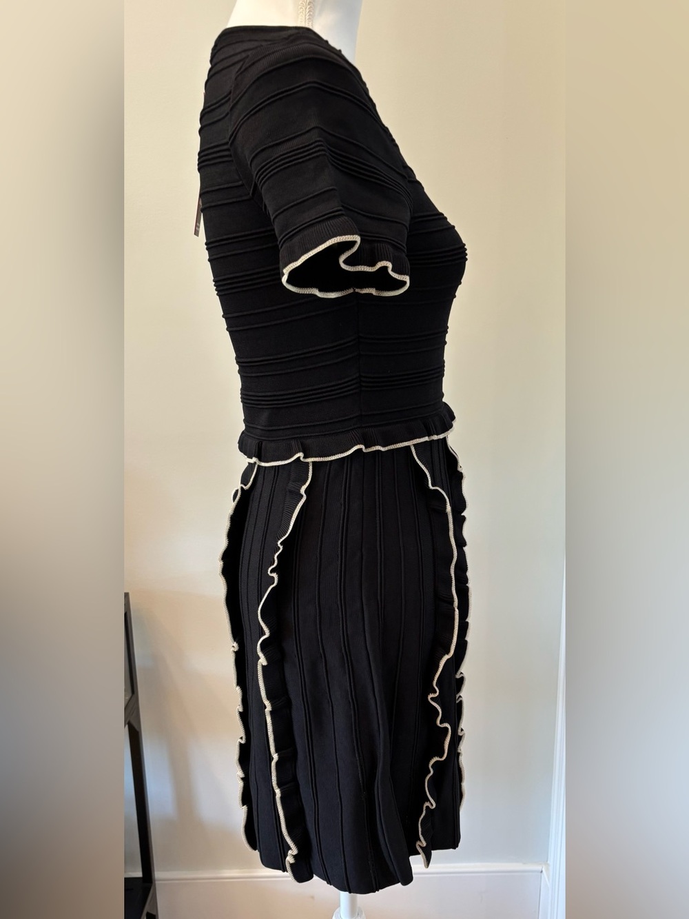 Parker Lenny Black Knit Dress with Contrast Ruffle Trim, Size S - Picture 5 of 7